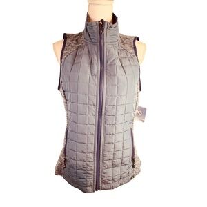 New Women's Medium Be Boundless Soft Touch Zip Up Mixed-Media Vest Light Blue